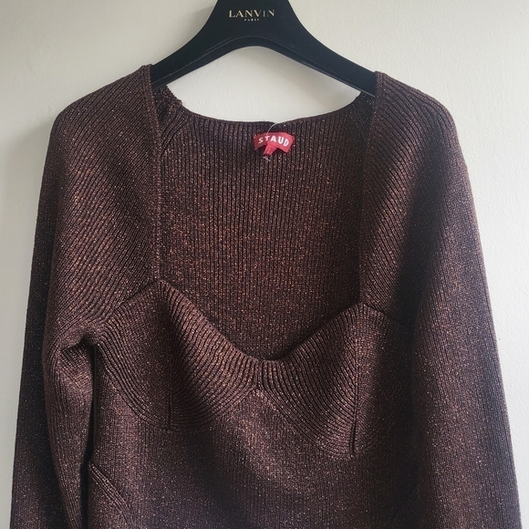 New Staud Cerro Metallic Brown Sweater Top Size Large - Picture 11 of 16